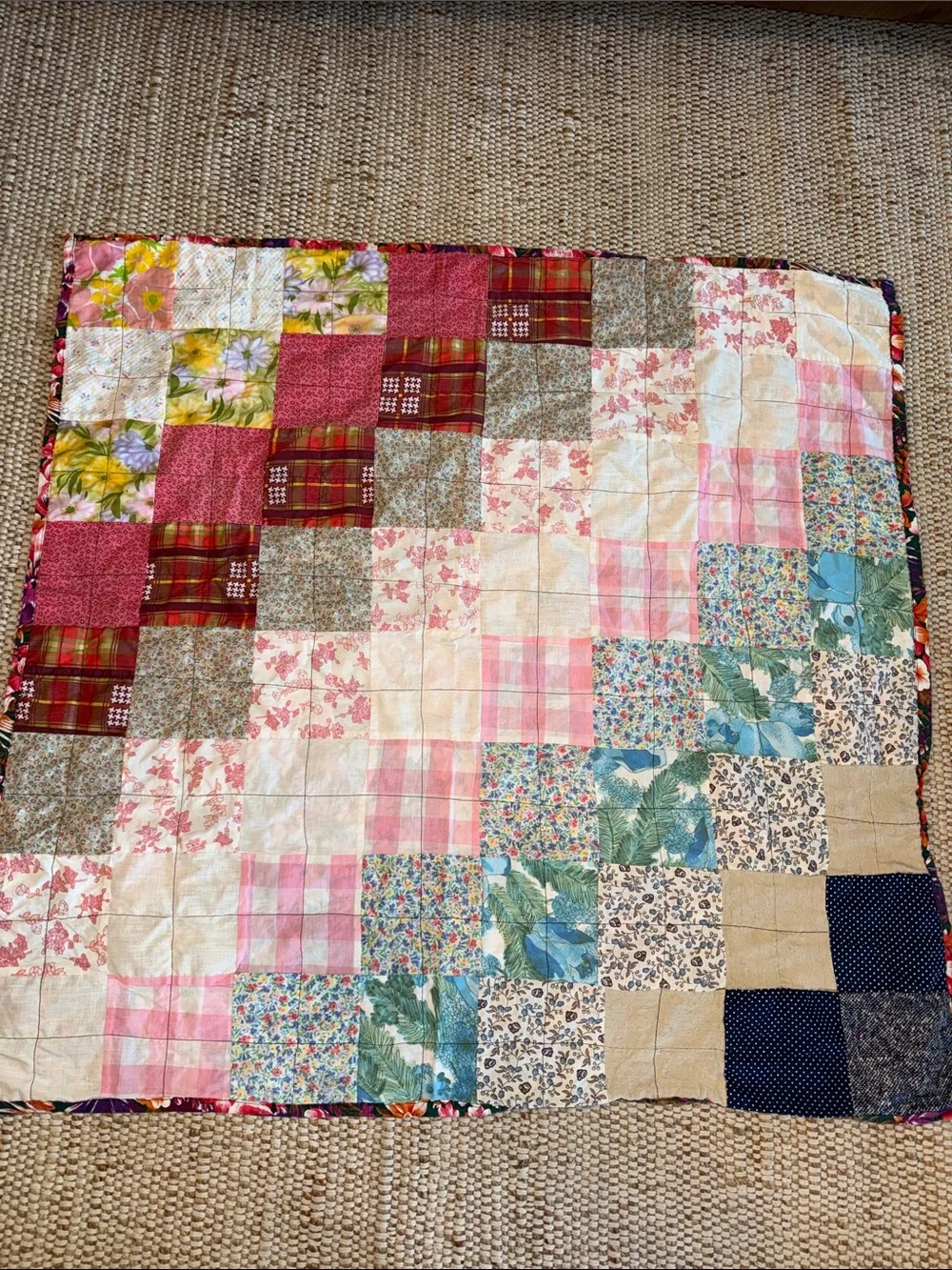 Vintage Patchwork Cotton Quilt with floral back- 36x36